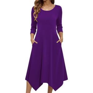 image:imageZeagoo Midi Dresses Women 2026 Spring Dress 34 Sleeve Casual Dresses with Pockets A Line Summer Beach SundressPurple
