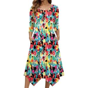 image:imageZeagoo Midi Dresses Women 2026 Spring Dress 34 Sleeve Casual Dresses with Pockets A Line Summer Beach SundressRed Blue