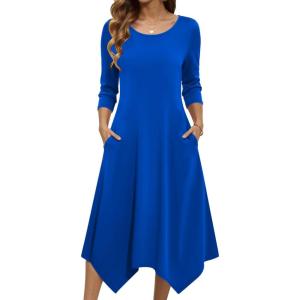 image:imageZeagoo Midi Dresses Women 2026 Spring Dress 34 Sleeve Casual Dresses with Pockets A Line Summer Beach SundressRoyal Blue