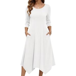 image:imageZeagoo Midi Dresses Women 2026 Spring Dress 34 Sleeve Casual Dresses with Pockets A Line Summer Beach SundressWhite