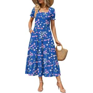 image:imageZeagoo Summer Dresses for Women Flowy Casual Midi Dress Short Sleeve Tiered Dress Beach Vacation Sundresses with PocketsFloralprinted2