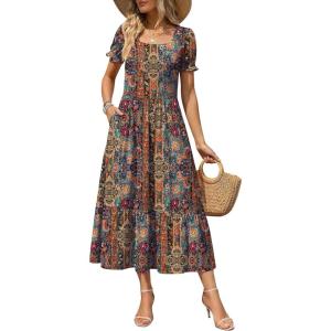 image:imageZeagoo Summer Dresses for Women Flowy Casual Midi Dress Short Sleeve Tiered Dress Beach Vacation Sundresses with PocketsMz721