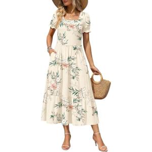 image:imageZeagoo Summer Dresses for Women Flowy Casual Midi Dress Short Sleeve Tiered Dress Beach Vacation Sundresses with PocketsWhiteleaf