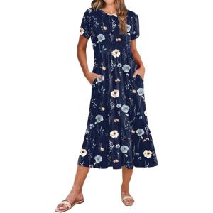 image:imageZeagoo Women Summer Midi A Line Dress Short Sleeve Casual Flowy Tiered Beach Long Sundress with Pockets 2026 Vacation TravelBf318