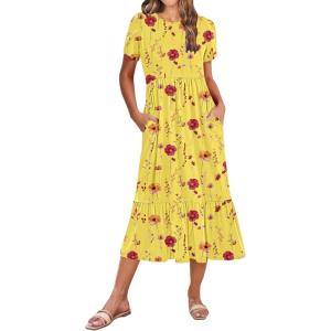 image:imageZeagoo Women Summer Midi A Line Dress Short Sleeve Casual Flowy Tiered Beach Long Sundress with Pockets 2026 Vacation TravelBf351