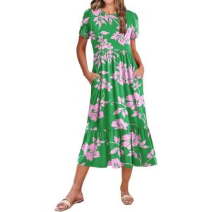 image:imageZeagoo Women Summer Midi A Line Dress Short Sleeve Casual Flowy Tiered Beach Long Sundress with Pockets 2026 Vacation TravelDh594