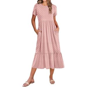 image:imageZeagoo Women Summer Midi A Line Dress Short Sleeve Casual Flowy Tiered Beach Long Sundress with Pockets 2026 Vacation TravelJh1