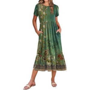 image:imageZeagoo Women Summer Midi A Line Dress Short Sleeve Casual Flowy Tiered Beach Long Sundress with Pockets 2026 Vacation TravelMz840