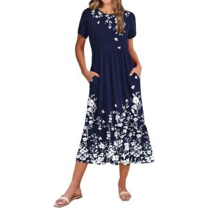 image:imageZeagoo Women Summer Midi A Line Dress Short Sleeve Casual Flowy Tiered Beach Long Sundress with Pockets 2026 Vacation TravelSf103
