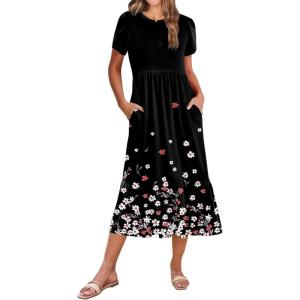 image:imageZeagoo Women Summer Midi A Line Dress Short Sleeve Casual Flowy Tiered Beach Long Sundress with Pockets 2026 Vacation TravelSf236