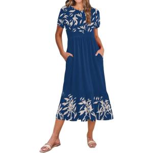 image:imageZeagoo Women Summer Midi A Line Dress Short Sleeve Casual Flowy Tiered Beach Long Sundress with Pockets 2026 Vacation TravelSp121