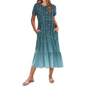 image:imageZeagoo Women Summer Midi A Line Dress Short Sleeve Casual Flowy Tiered Beach Long Sundress with Pockets 2026 Vacation TravelXh363