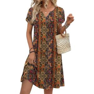 image:imageZeagoo Womens Casual Dresses with Pockets Summer Floral VNeck ALine Tshirt Dress Short Sleeve Mini Dress Beach SundressA01multicolor