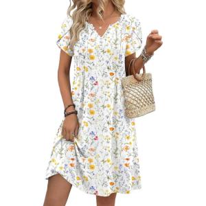 image:imageZeagoo Womens Casual Dresses with Pockets Summer Floral VNeck ALine Tshirt Dress Short Sleeve Mini Dress Beach SundressA02white Floral