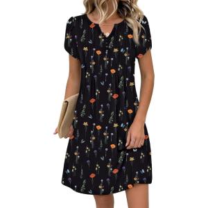 image:imageZeagoo Womens Casual Dresses with Pockets Summer Floral VNeck ALine Tshirt Dress Short Sleeve Mini Dress Beach SundressBlack Printed