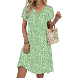 image:imageZeagoo Womens Casual Dresses with Pockets Summer Floral VNeck ALine Tshirt Dress Short Sleeve Mini Dress Beach SundressLight Green
