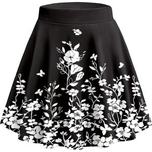image:imageZeagoo Womens Skirt Basic Mini Skater Skirt 2026 Summer Skirts Stretchable High Waist ALine Party Club SkirtsBlack Floral