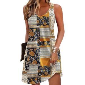 image:imageZeagoo Womens Summer Dress 2026 Loose V Neck Sleeveless Sundresses Swimsuit Coverup with Pockets Floral Tank DressesBohemianprinted