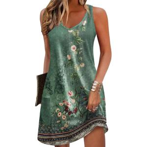 image:imageZeagoo Womens Summer Dress 2026 Loose V Neck Sleeveless Sundresses Swimsuit Coverup with Pockets Floral Tank DressesGreenprinted