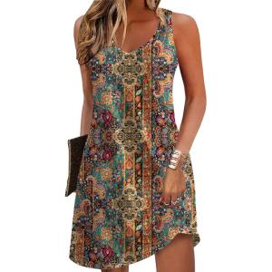 image:imageZeagoo Womens Summer Dress 2026 Loose V Neck Sleeveless Sundresses Swimsuit Coverup with Pockets Floral Tank DressesPrinted1