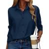 image:imageZEAGOO Button Down Shirt for Women Long Sleeve Blouses Floral Printed Tops Business Casual Work Outfits SXXLCnavy Bluestain Shield