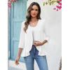 image:imageZeagoo Womens 2026 Summer 34 Sleeve Lightweight Cardigans Open Front Draped Ruffles Kimono CoverupsAwhite