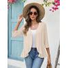 image:imageZeagoo Womens 2026 Summer 34 Sleeve Lightweight Cardigans Open Front Draped Ruffles Kimono CoverupsBeige