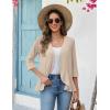 image:imageZeagoo Womens 2026 Summer 34 Sleeve Lightweight Cardigans Open Front Draped Ruffles Kimono CoverupsKhaki