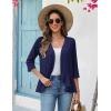 image:imageZeagoo Womens 2026 Summer 34 Sleeve Lightweight Cardigans Open Front Draped Ruffles Kimono CoverupsNavy Blue