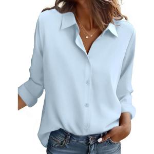 image:imageZEAGOO Button Down Shirt for Women Long Sleeve Blouses Floral Printed Tops Business Casual Work Outfits SXXLCbluestain Shield