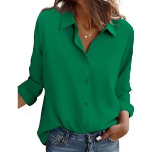 image:imageZEAGOO Button Down Shirt for Women Long Sleeve Blouses Floral Printed Tops Business Casual Work Outfits SXXLCgreenstain Shield