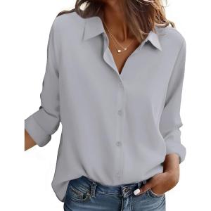 image:imageZEAGOO Button Down Shirt for Women Long Sleeve Blouses Floral Printed Tops Business Casual Work Outfits SXXLCgreystain Shield