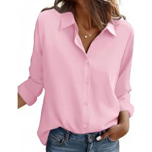 image:imageZEAGOO Button Down Shirt for Women Long Sleeve Blouses Floral Printed Tops Business Casual Work Outfits SXXLCpinkstain Shield