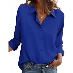 image:imageZEAGOO Button Down Shirt for Women Long Sleeve Blouses Floral Printed Tops Business Casual Work Outfits SXXLCroyal Bluestain Shield