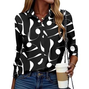 image:imageZEAGOO Button Down Shirt for Women Long Sleeve Blouses Floral Printed Tops Business Casual Work Outfits SXXLDblack Printed