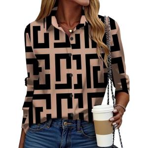 image:imageZEAGOO Button Down Shirt for Women Long Sleeve Blouses Floral Printed Tops Business Casual Work Outfits SXXLGeometric