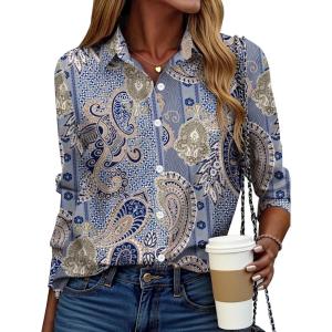image:imageZEAGOO Button Down Shirt for Women Long Sleeve Blouses Floral Printed Tops Business Casual Work Outfits SXXLPaisley Printed