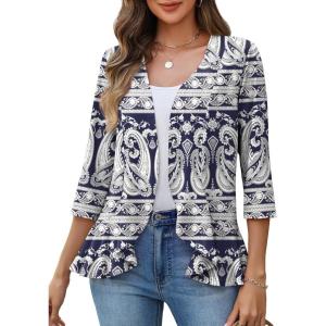 image:imageZeagoo Womens 2026 Summer 34 Sleeve Lightweight Cardigans Open Front Draped Ruffles Kimono CoverupsMz908
