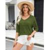 image:imageZeagoo Womens Summer Crochet Off the Shoulder Hollow Out Knit Tops 2026 V Neck 34 Sleeve Sweater TopArmy Green