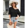 image:imageZeagoo Womens Summer Crochet Off the Shoulder Hollow Out Knit Tops 2026 V Neck 34 Sleeve Sweater TopBlack