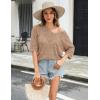 image:imageZeagoo Womens Summer Crochet Off the Shoulder Hollow Out Knit Tops 2026 V Neck 34 Sleeve Sweater TopCamel