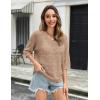 image:imageZeagoo Womens Summer Crochet Off the Shoulder Hollow Out Knit Tops 2026 V Neck 34 Sleeve Sweater TopCamel