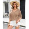 image:imageZeagoo Womens Summer Crochet Off the Shoulder Hollow Out Knit Tops 2026 V Neck 34 Sleeve Sweater TopCamel