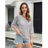image:imageZeagoo Womens Summer Crochet Off the Shoulder Hollow Out Knit Tops 2026 V Neck 34 Sleeve Sweater TopGrey