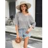 image:imageZeagoo Womens Summer Crochet Off the Shoulder Hollow Out Knit Tops 2026 V Neck 34 Sleeve Sweater TopGrey