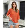image:imageZeagoo Womens Summer Crochet Off the Shoulder Hollow Out Knit Tops 2026 V Neck 34 Sleeve Sweater TopOrange