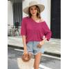 image:imageZeagoo Womens Summer Crochet Off the Shoulder Hollow Out Knit Tops 2026 V Neck 34 Sleeve Sweater TopRose Red