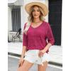 image:imageZeagoo Womens Summer Crochet Off the Shoulder Hollow Out Knit Tops 2026 V Neck 34 Sleeve Sweater TopRose Red