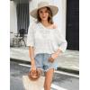 image:imageZeagoo Womens Summer Crochet Off the Shoulder Hollow Out Knit Tops 2026 V Neck 34 Sleeve Sweater TopWhite