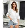 image:imageZeagoo Womens Summer Crochet Off the Shoulder Hollow Out Knit Tops 2026 V Neck 34 Sleeve Sweater TopWhite